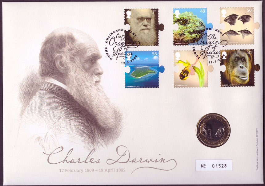 (image for) RMC70 2009 Charles Darwin £2 coin PNC first day cover