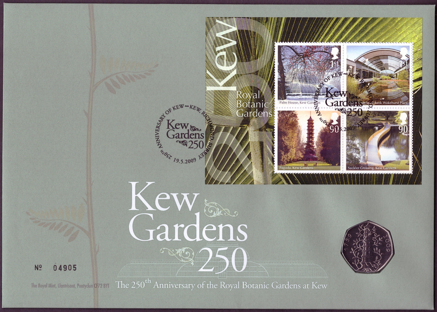 (image for) RMC73 2009 Kew Gardens 50p coin PNC first day cover