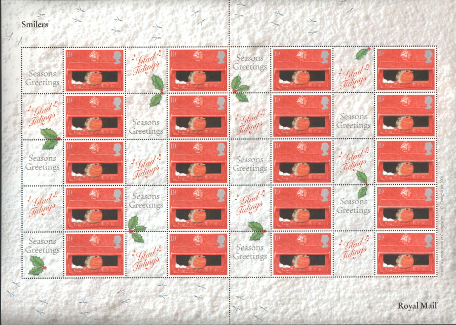 (image for) LS2a 2001 Consignia Christmas Robin Royal Mail Smilers Sheet - Click Image to Close